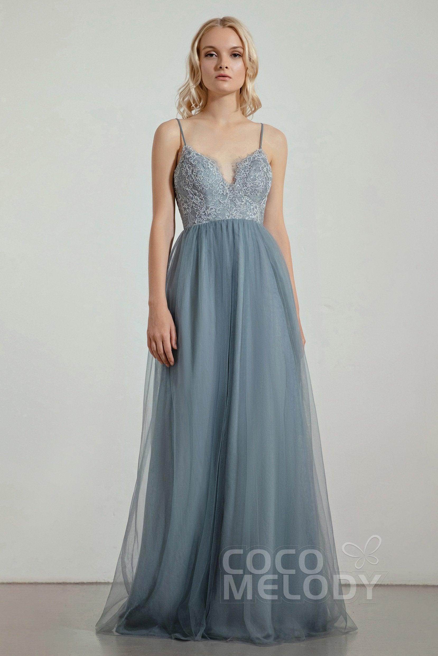 A-Line Floor Length Tulle Lace Bridesmaid Dress CB0437 - COCOMELODY